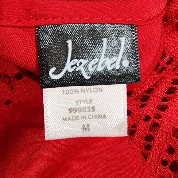 Jezebel Rita Chemise Red Satin with Sheer Lace Detail Nightgown Pajamas Medium - Picture 5 of 9